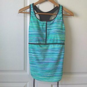 Aleumdr Zip Front Printed Racerback Tankini Blue Green Size L